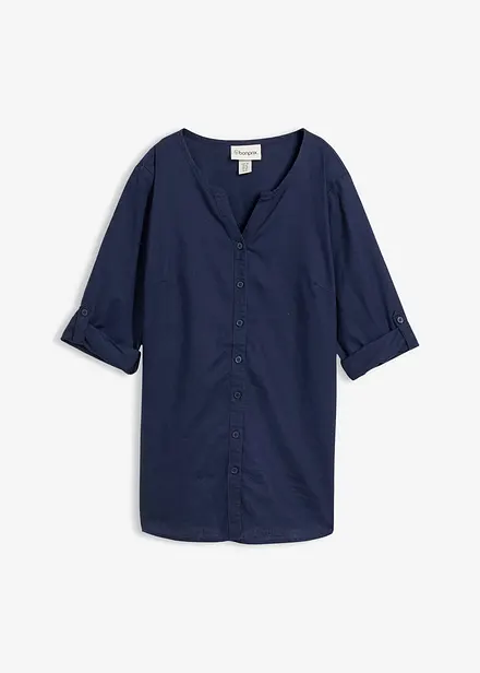 Blusa con lino e maniche a 3/4