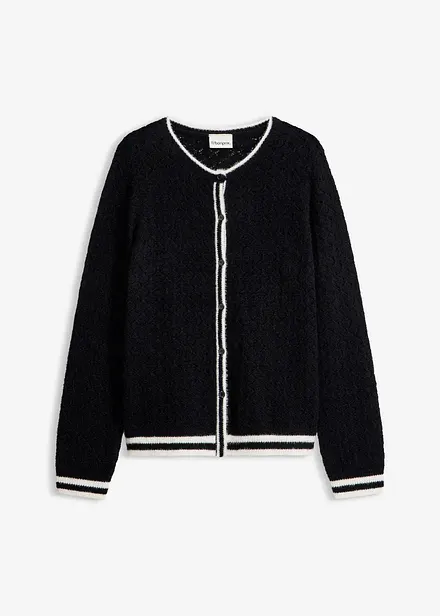 Cardigan traforato con filato piumato