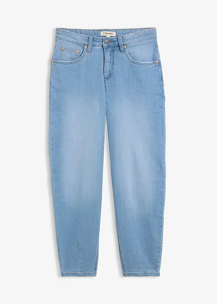 Jeans barrel leg cropped, vita alta
