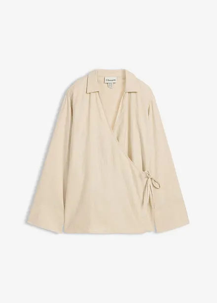 Blusa a portafoglio in misto lino