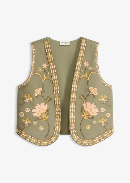Gilet ricamato in misto lino vaporoso