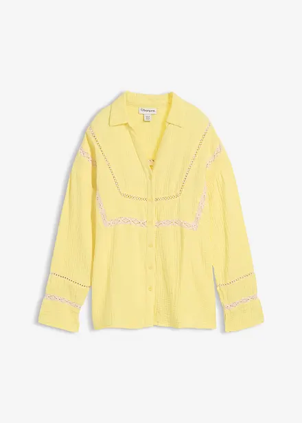 Blusa in mussola con inserti di pizzo