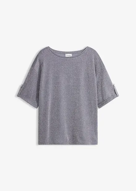 Maglia in viscosa glitterata con stampa lucida
