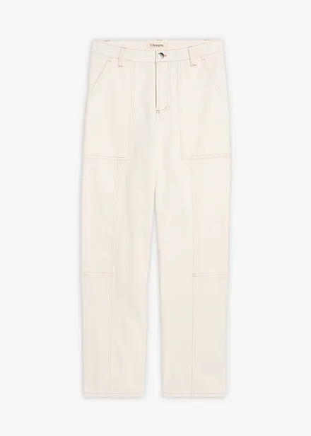 Pantaloni cropped in twill di misto cotone elasticizzato