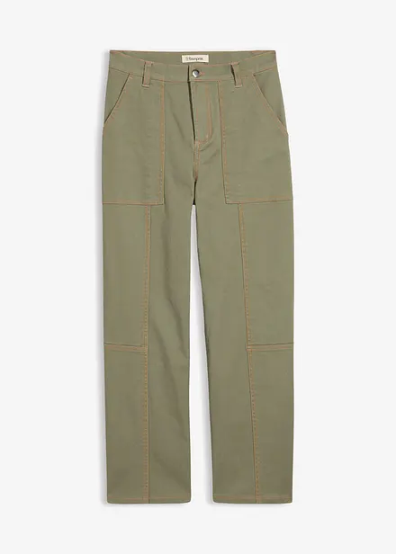 Pantaloni cropped in twill di misto cotone elasticizzato