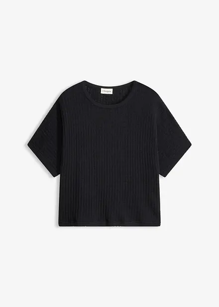 T-shirt in maglia ariosa di misto lino