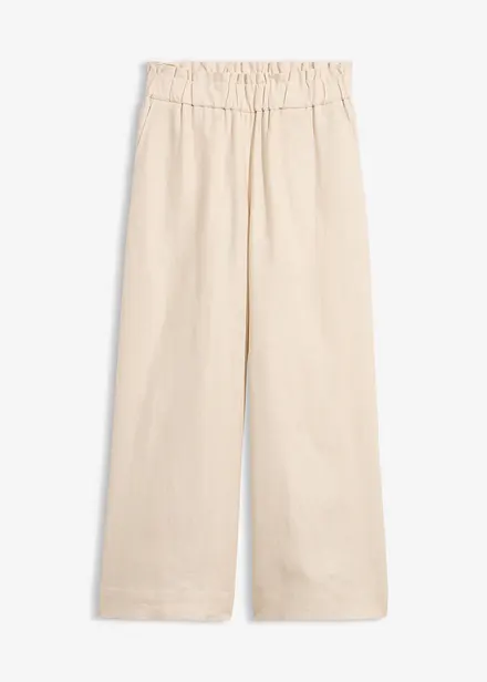 Pantaloni culotte cropped in misto lino leggero