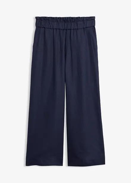 Pantaloni culotte cropped in misto lino leggero