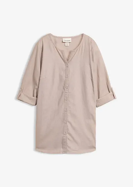 Blusa in misto lino con maniche a 3/4