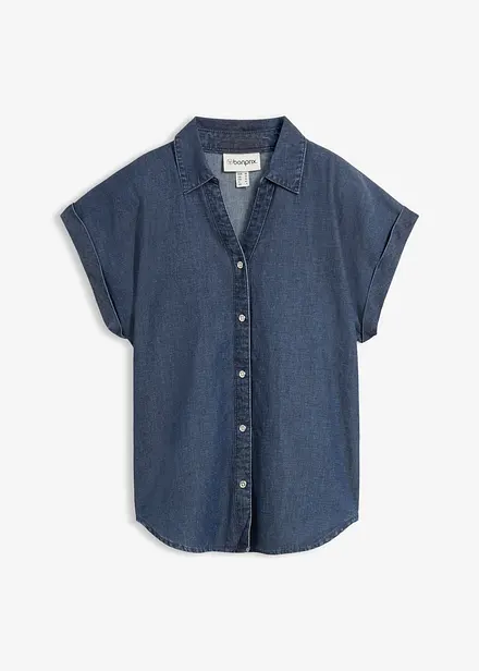 Camicetta di jeans a maniche corte con lino