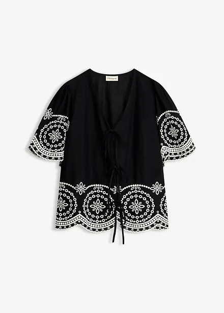 Blusa in puro cotone con ricami traforati