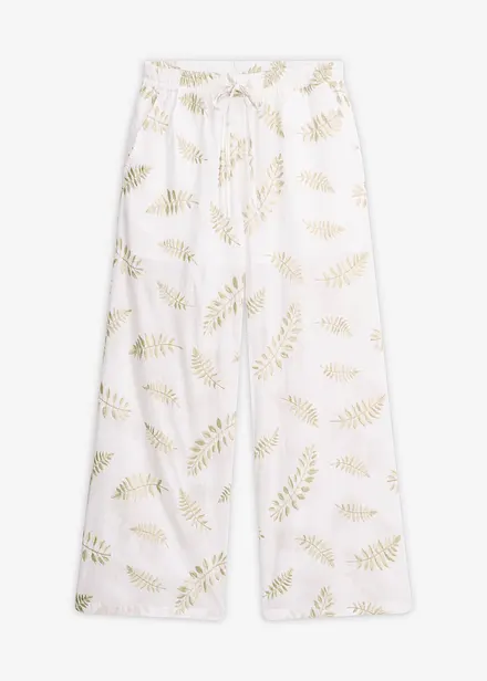 Pantaloni a palazzo in puro cotone con ricamo
