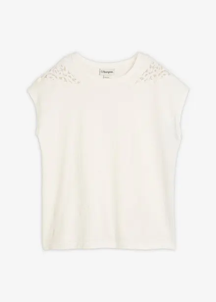 Maglia in puro cotone con inserto in pizzo
