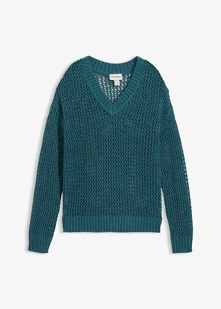 Maglione traforato in misto lino leggero