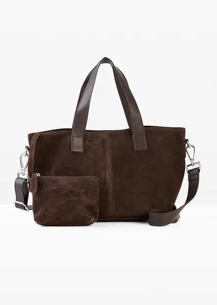 Borsa a mano in pelle scamosciata