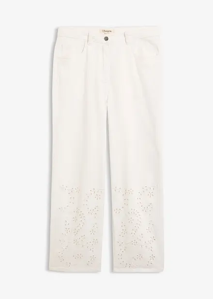 Pantaloni in twill con pizzo sangallo
