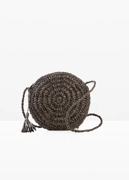 Borsa a tracolla tonda e piccola effetto paglia