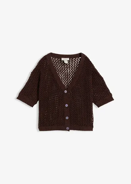 Cardigan traforato in misto lino
