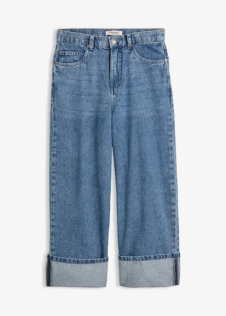 Jeans wide leg cropped, vita media