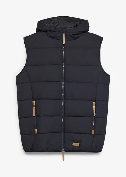 Gilet trapuntato con cappuccio e dettagli in similpelle