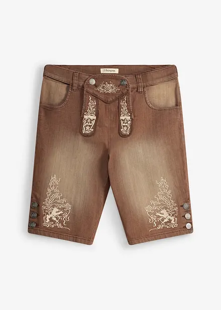 Bermuda bavaresi in jeans con lavaggio vintage, regular fit