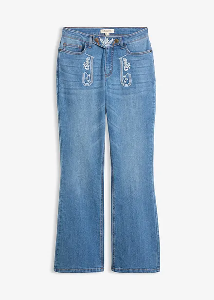 Jeans bootcut bavaresi con ricami, vita media