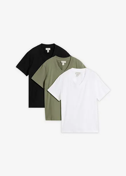 T-shirt in puro cotone biologico con scollo a V (pacco da 3)