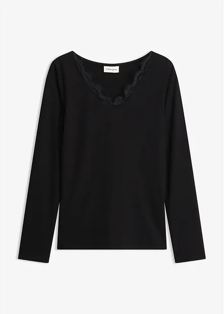 Maglia in jersey singolo e pizzo con scollo a V