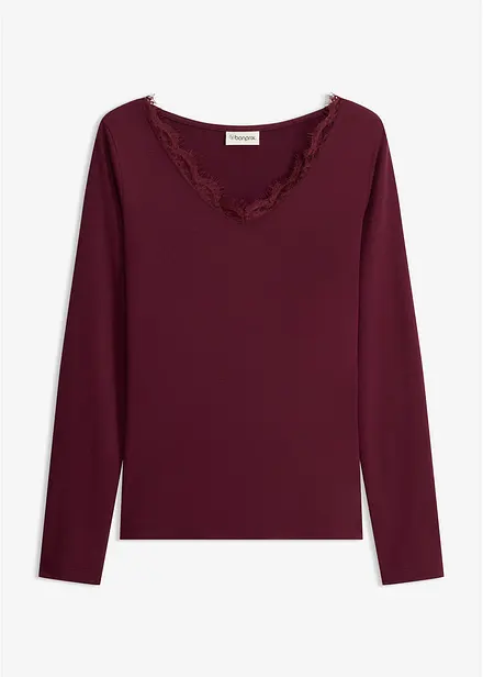 Maglia in jersey singolo e pizzo con scollo a V