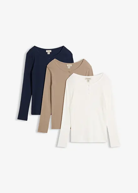 Maglia serafino a coste in puro cotone biologico (pacco da 3)