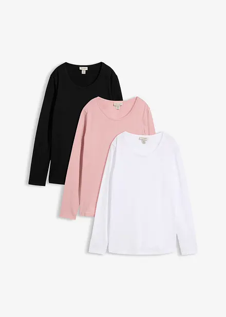 Maglia a maniche lunghe in puro cotone biologico (pacco da 3)