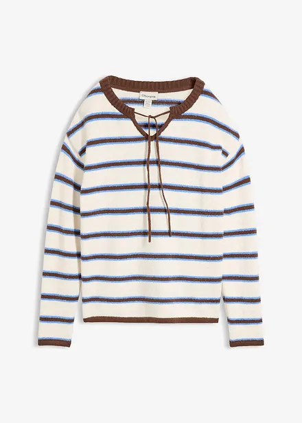Maglione in misto cotone con laccetto allo scollo