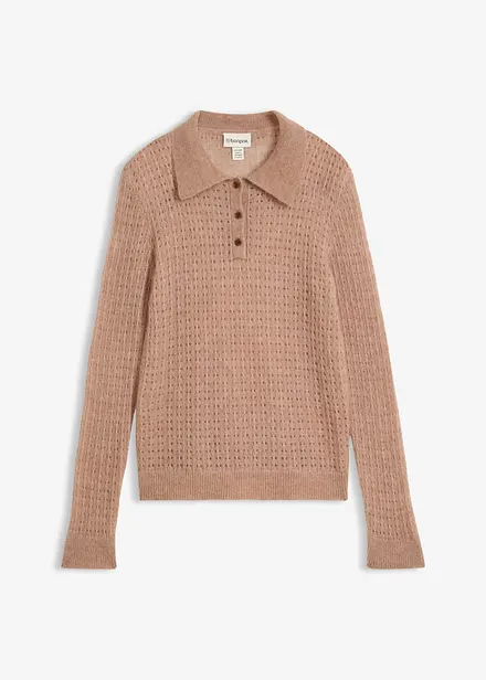 Maglione stile polo in maglia morbida traforata