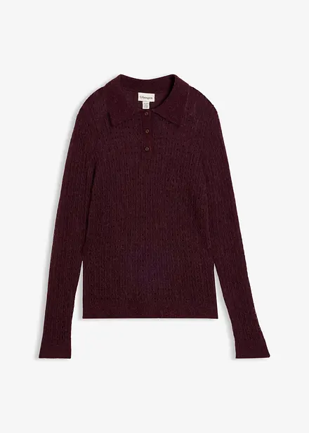 Maglione stile polo in maglia morbida traforata