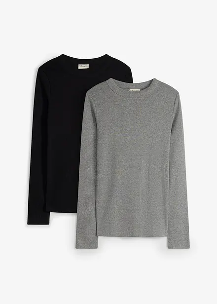 Maglia pr&eacute;maman a costine in puro cotone (pacco da 2)