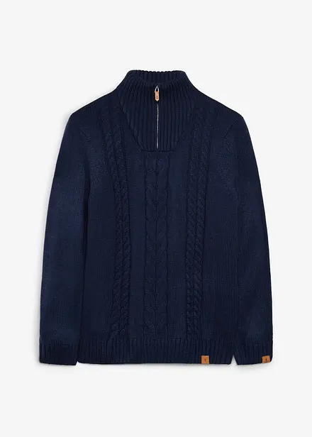 Maglione in lavorazione a trecce con collo e zip