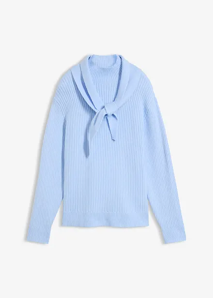 Maglione in  filato grosso con colletto alto e dettaglio a foulard