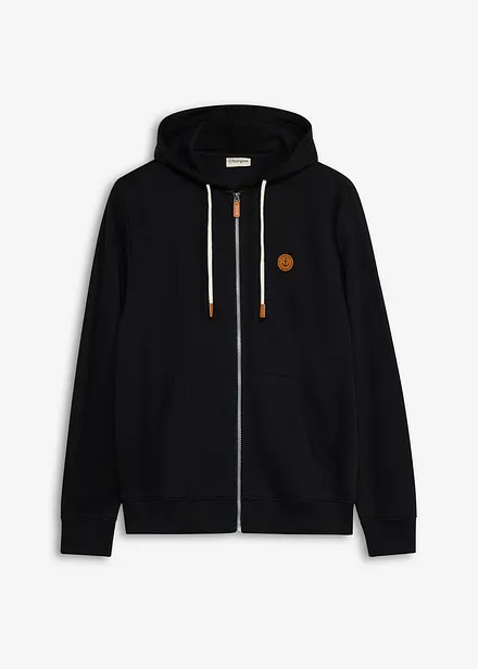Felpa con zip, cappuccio e dettagli in similpelle