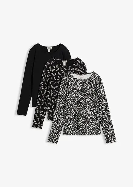 Maglia a maniche lunghe in misto cotone elasticizzato (pacco da 3)