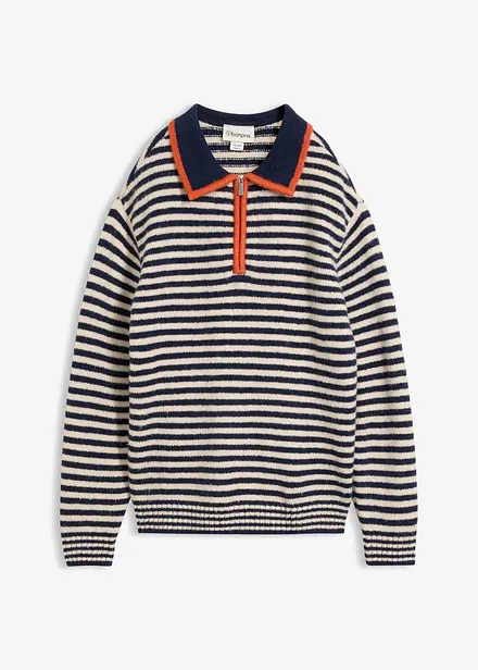 Maglione con mezza zip in maglia operata