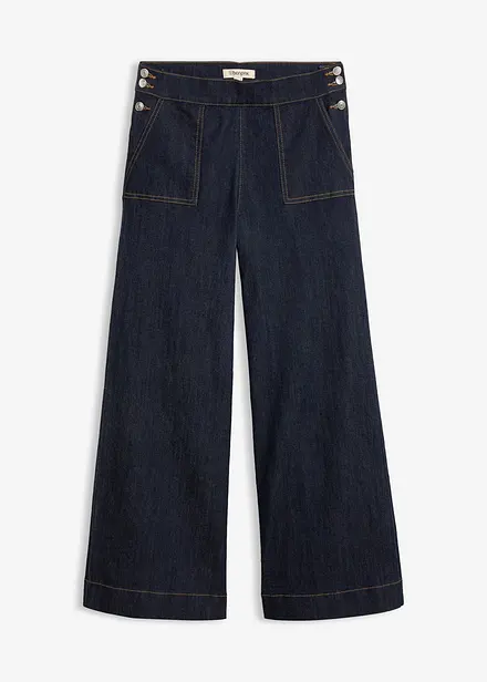 Jeans wide leg con tasche applicate, vita alta