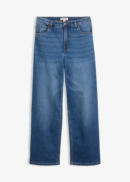Jeans wide leg con dettagli leopardati, vita media