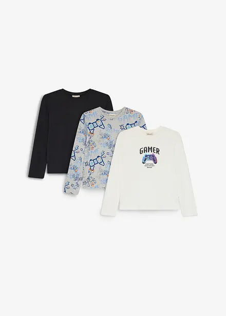 Maglia a maniche lunghe con cotone biologico morbido (pacco da 3)
