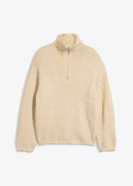 Maglione con collo alto e zip in boucl&eacute;
