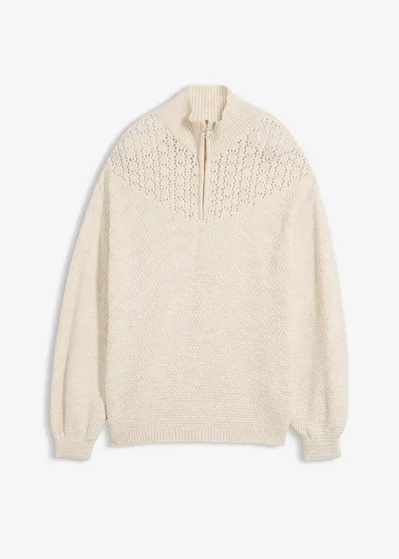 Maglione traforato con collo alto e zip