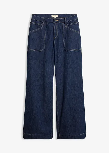 Jeans wide leg con tasche applicate, vita media