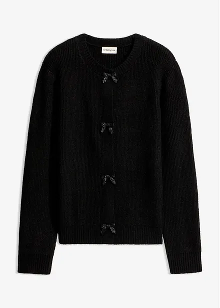 Cardigan in maglia fine con fiocchetti