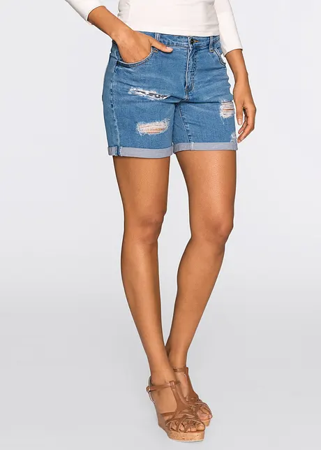 Shorts di jeans effetto sdrucito, bonprix