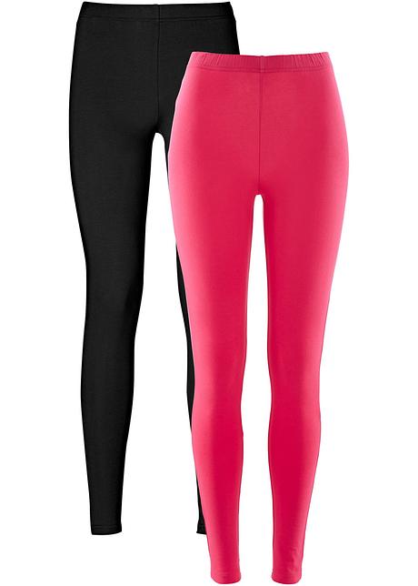 Leggings comodi in cotone con cinta elastica - Ibisco + nero