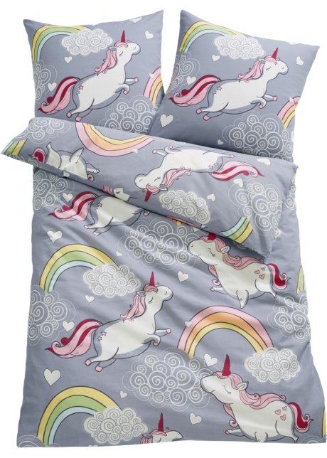 grigio 135 x 200 cm cotone arcobaleno LARAWELL Biancheria da letto per bambini rosa unicorno